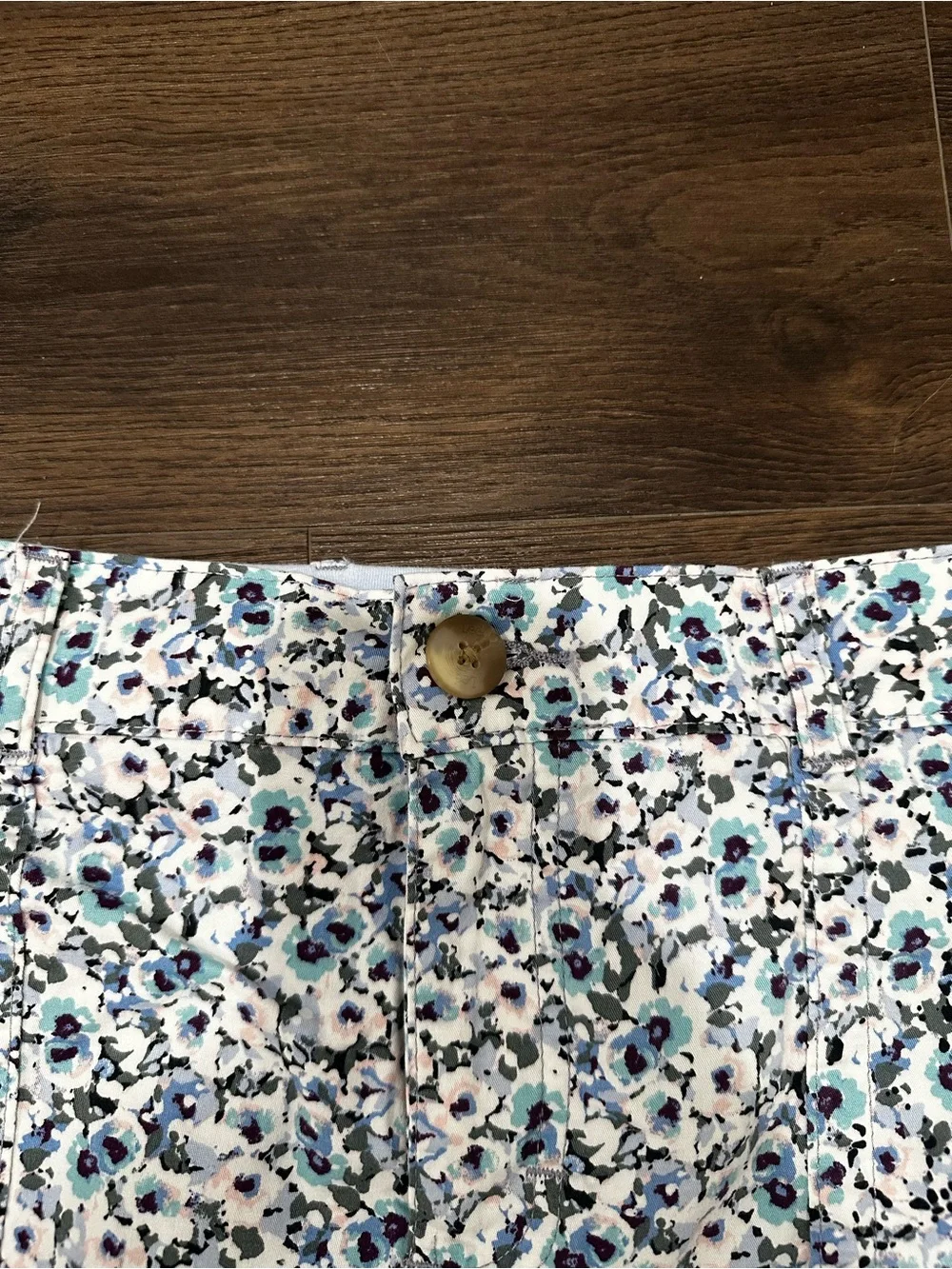 Lee White Floral Mini Skirt with Blue Accents